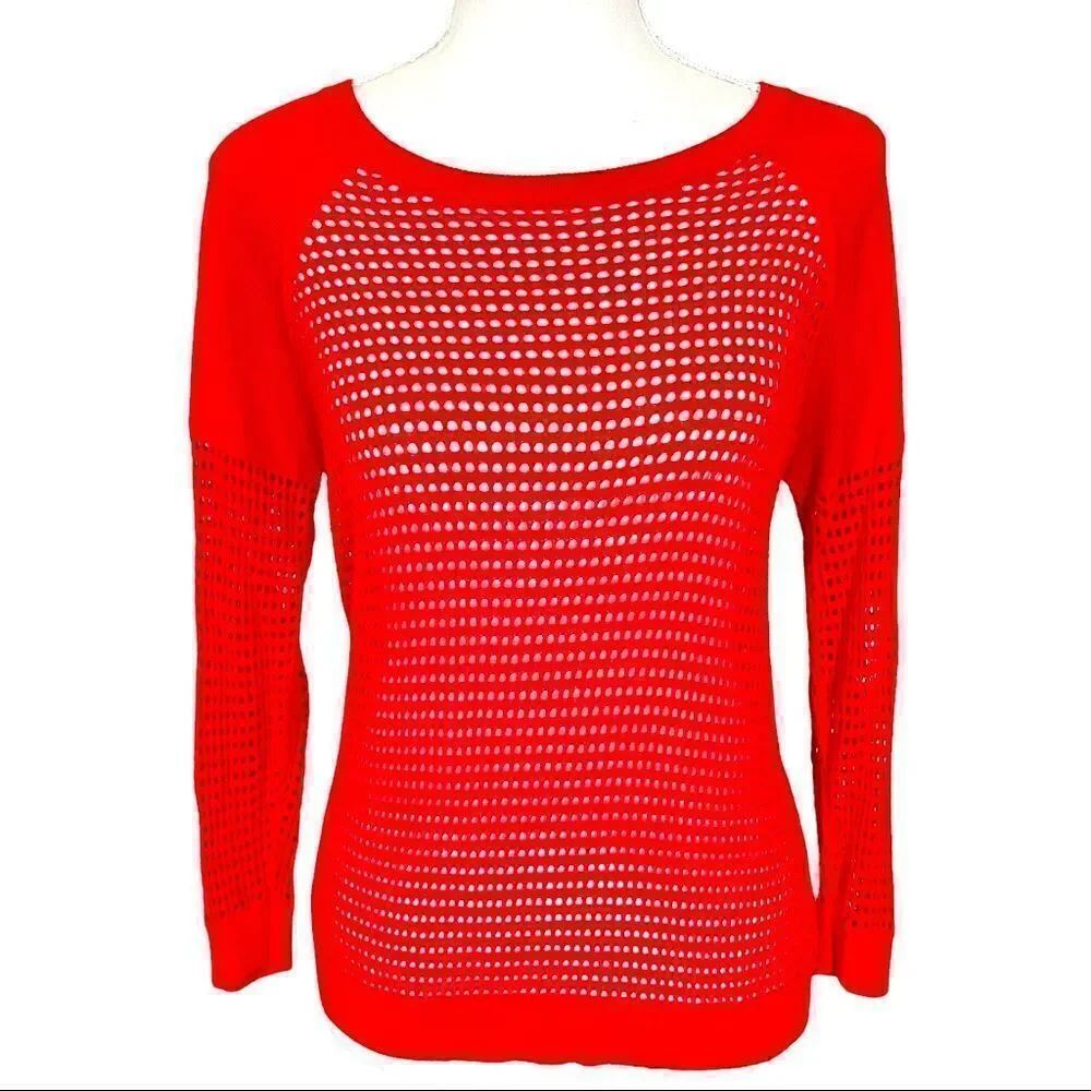EXPRESS Red Open Knit Mesh Long Sleeves SMALL